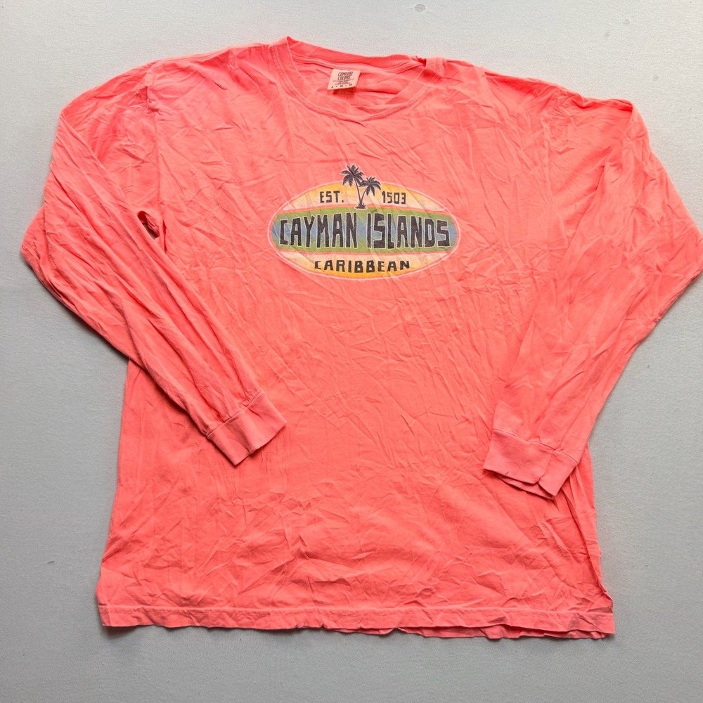 Comfort Colors Long Sleeve Shirt Mens Large Pink Cayman Islands Graphic Tee